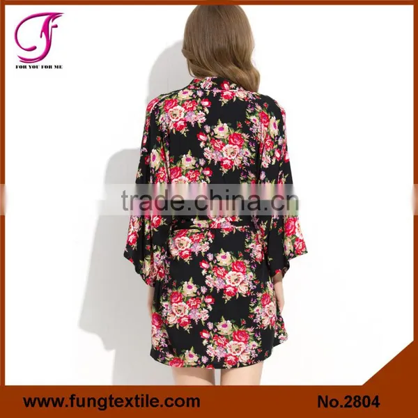 FUNG 2803 Women Beautiful Flower Cotton Print Robe photo-4