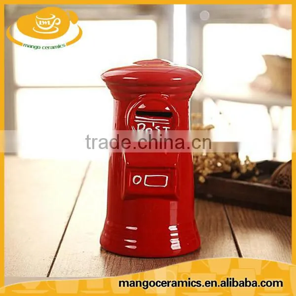 Wholesale red postbox shape ceramic money saving piggy bank