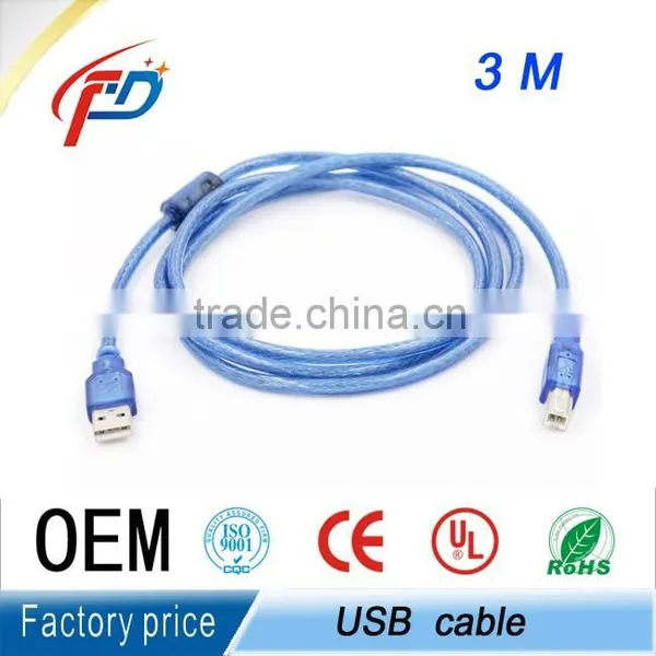 3m High Quality USB/USB2.0 Transparent Blue Print Cable AM to BM photo-2