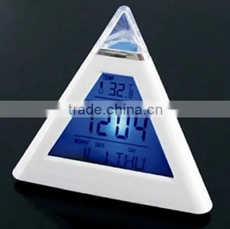 Top Sale Triangle Color Changing Digital Alarm Clock/desk Clock/calendar Clock photo-2