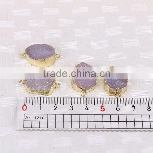 Druzy Agate Connector Beads Gold Plated Edged Natural Color Druzy Geode Agate Connector Gem Stone Quartz Jewelry Charms photo-4
