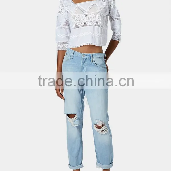 Blue Distressed Holes Denim Pants With Straight Leg Girls Sex Leg Jean Pant Dubai Girl Photo photo-5