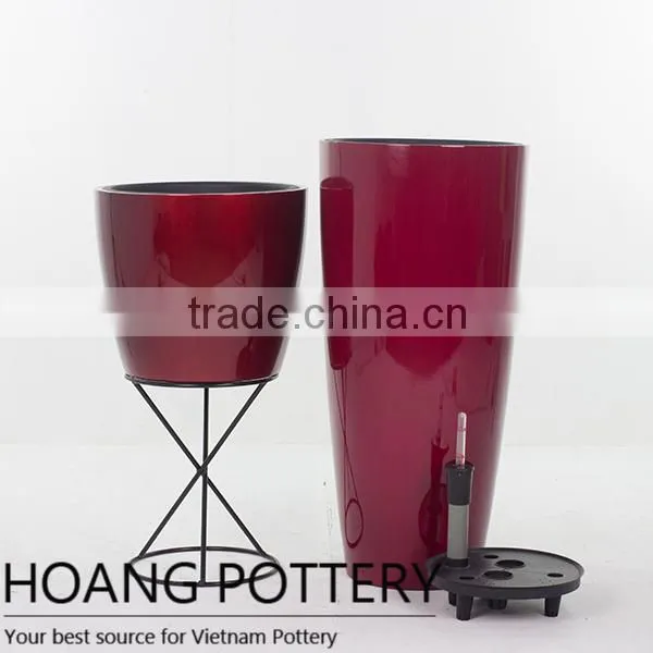 Red Fiberglass Flower Pot - Urban Design Fiberglass Planter photo-2
