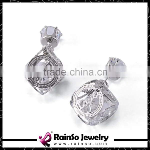 Dangling Crystal Hollow Rose Gold Double Sided Earrings photo-3