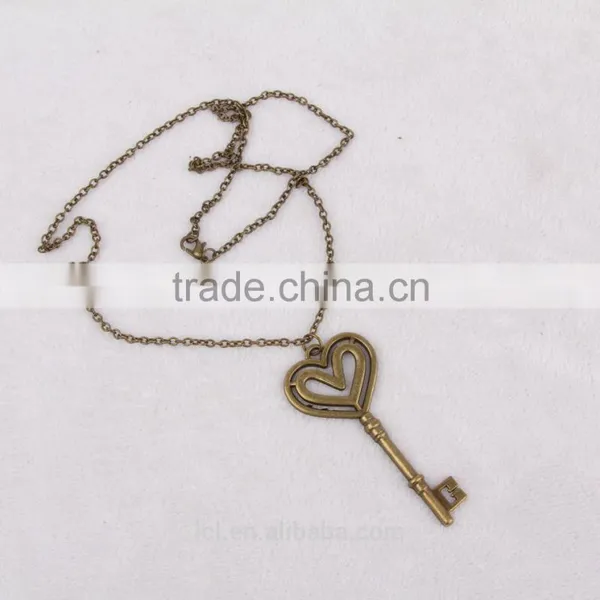 New Arrival Pop Steampunk Key Chain Heart Pendant Bronze Statement Necklace 2015 Yiwu Fashion Jewelry Hot Sale photo-4