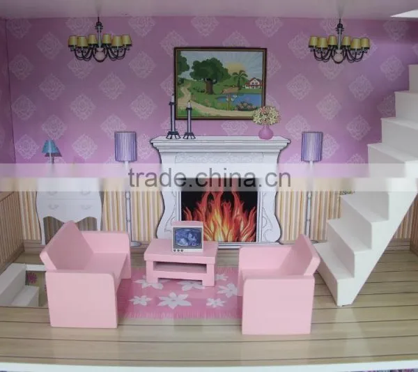 Children Toys New 2016 Design Mother Garden Wooden House Toys Strawberry Pink Double Floor Simulation Dollhouse photo-4
