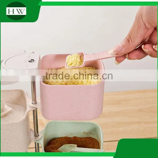 Plastic Square Totate 4 Compartments Seasoning Pot Condiment Container Spice Rack Pots Box Tin Bottle Jar With Spoon photo-2