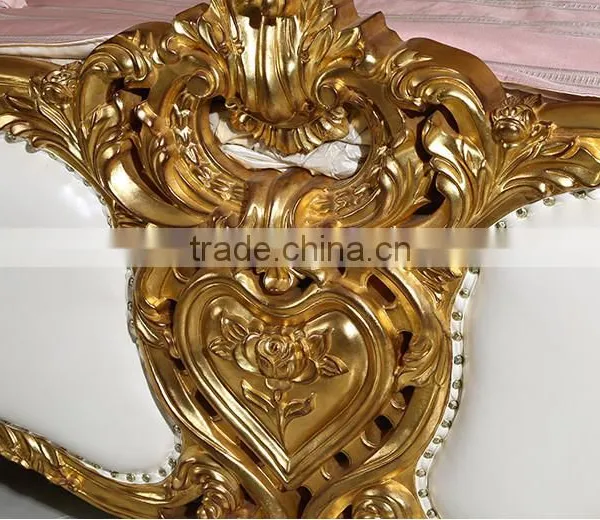 Royal Place Gold Leaf Finished Full Solid Wood Carving Bed, Arabic Golden Style Bedroom Furniture(MOQ=1 SET) photo-4
