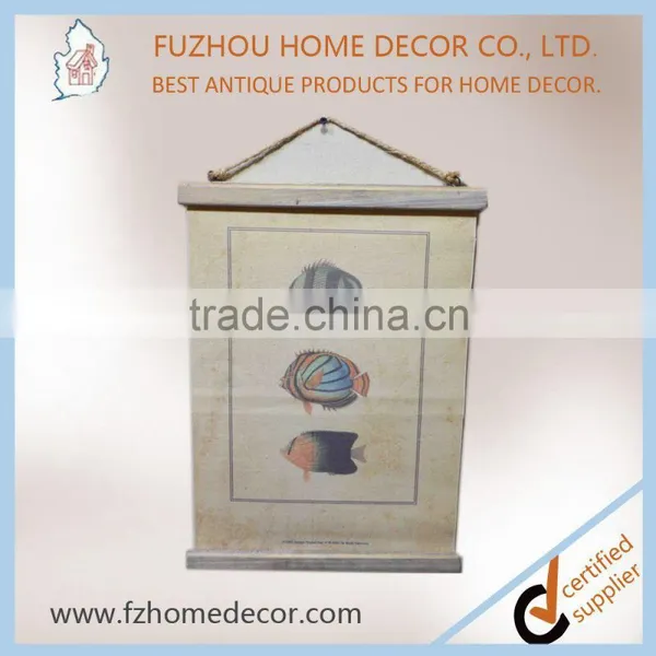 Classical Linen Printing Wall Scroll With Wooden Frame for Home Decor photo-3
