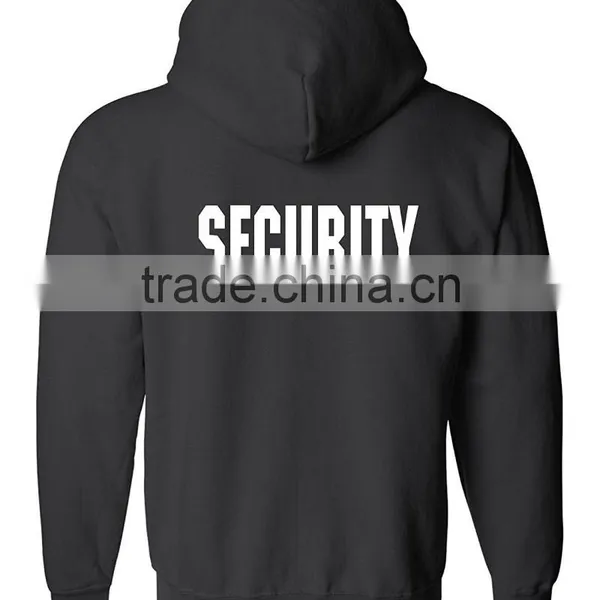 Security Silkscreen Front & Back Black Full Zip Hoodie, Ring-Spun Cotton Jersey Hooded Security Guard Uniform With Ribbed Cuffs photo-3