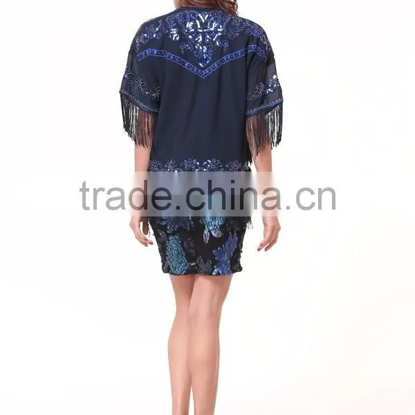Women's Retro Ethnic Floral Tassels Loose Kimono Cardigan Coat photo-3