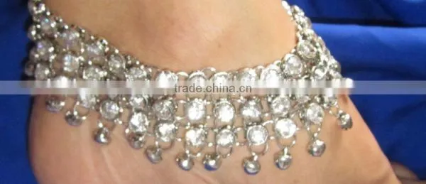 Broad PAYAL Anklets With Bells Pair Silver Tone photo-3