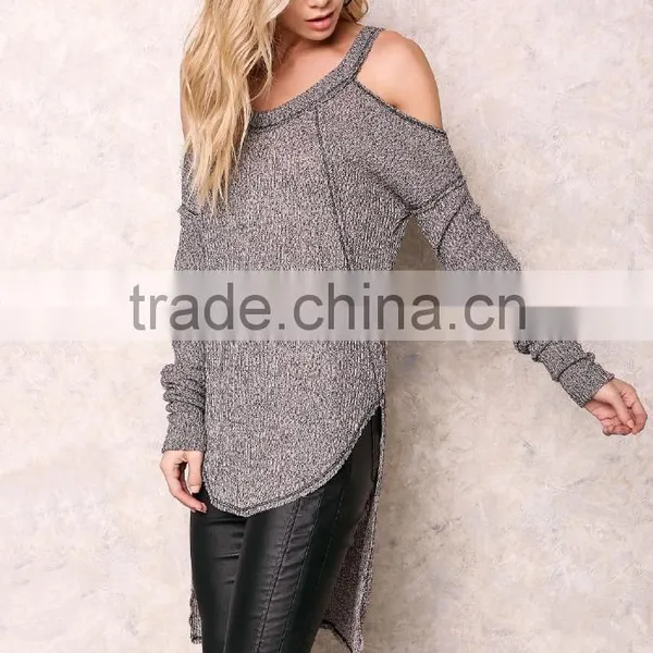 Custom Made Brand Women Halter Cold Shoulder Sexy Sweaters For Party Charcoal Long Loose Tops photo-4