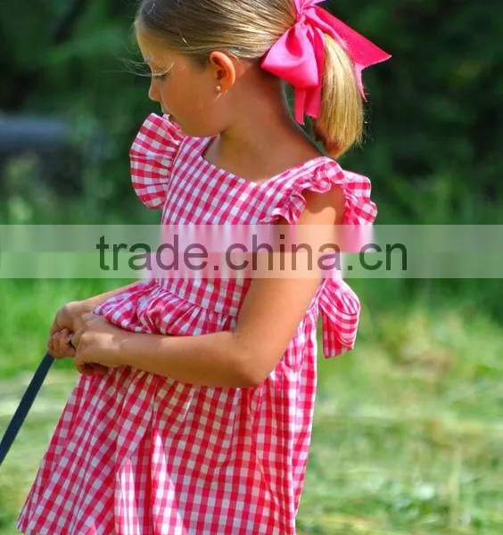 Summer Baby Girl Dresses New Style Angle Sleeve Backless Red Plaid Dress With Girls Party Dresses photo-2