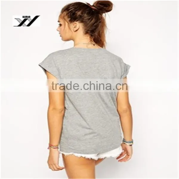 Wholesale Rolled Sleeves Printing 100%cotton Ladies T-shirts photo-4