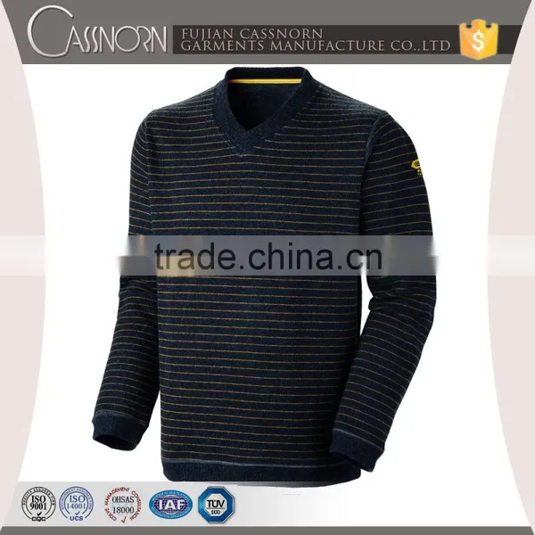 Factory Price Blend Knit Stripe Slim Fit Pullover Mens Black v Neck Sweater photo-3