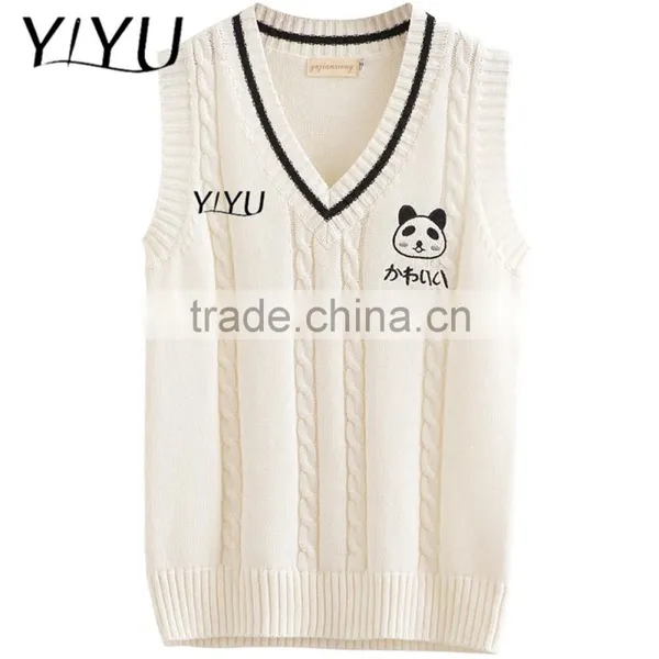 Hot Selling School Uniform Girl Embroidery V-neck Knit Vest Sweater
