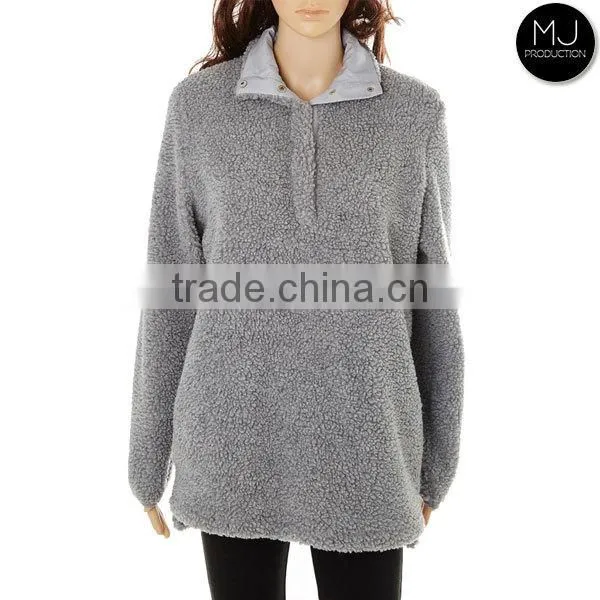 Factory Winter Cozy Women Blank Sherpa Fleece Pullover photo-3