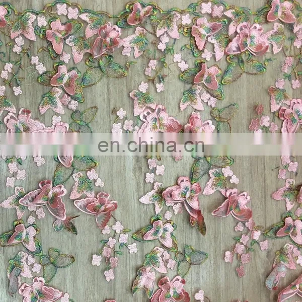 2017 Fashion 3D Colorful Butterfly Embroidry Lace Fabric Factory photo-4