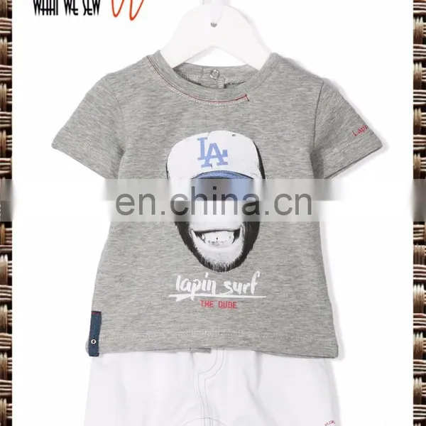 2017 Summer Wear High Quality Boy's Suit Grey Cotton Blended Monkey Printed T-shirts and Shorts