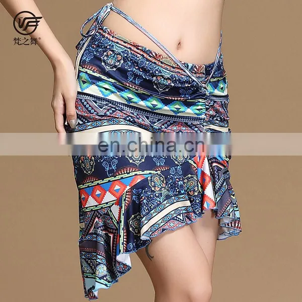 Q-6061 Egyptian Milk Silk Flower Printing Short Belly Dance Skirt photo-3