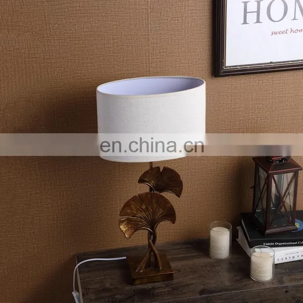 Japanese Style Hotel Decor Lights Resin Ginkgo Leaf Shape Bronze Custom Vintage Nightstand Lamps photo-3