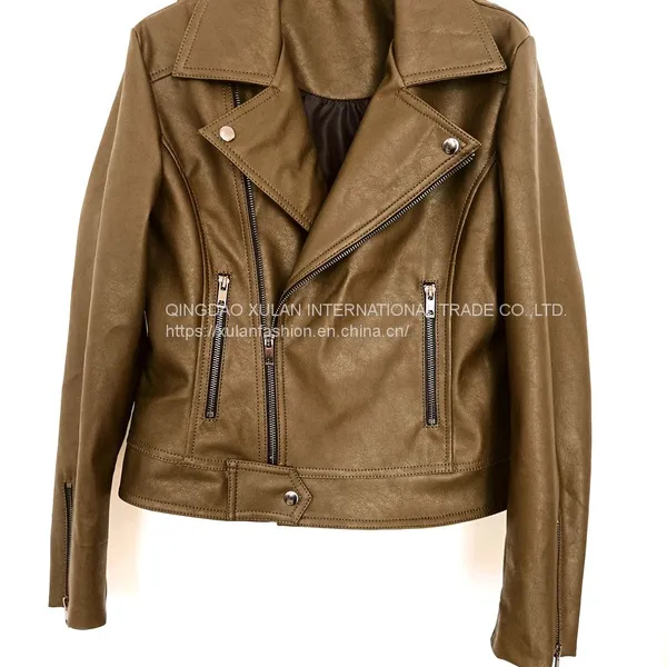 Women's Faux Leather Jacket Motocycle Biker PU Jacket