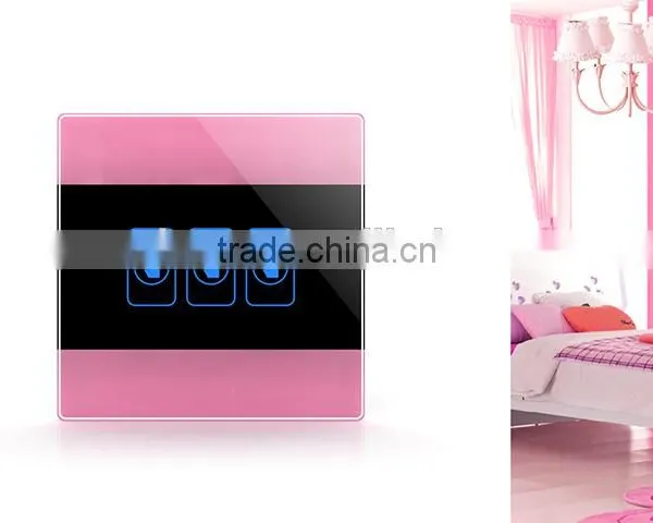 Pink 3 Gang Crystal Glass Panel WIFI Smart Light Controlled Power Remote Switch photo-2
