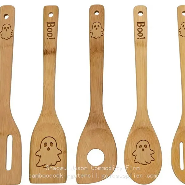 Bamboo Kitchen Utensils Burned,cooking Spoons Carved Kitchenware Gift photo-2
