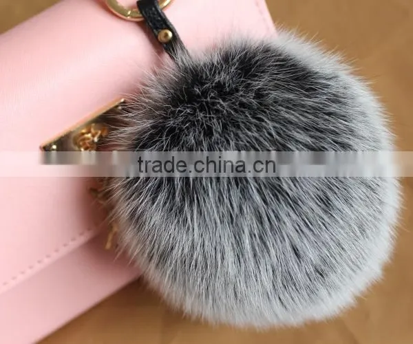 New Arrival Hot Selling 100% Real Fox Fur Pom Pom Leather Key Rings photo-5