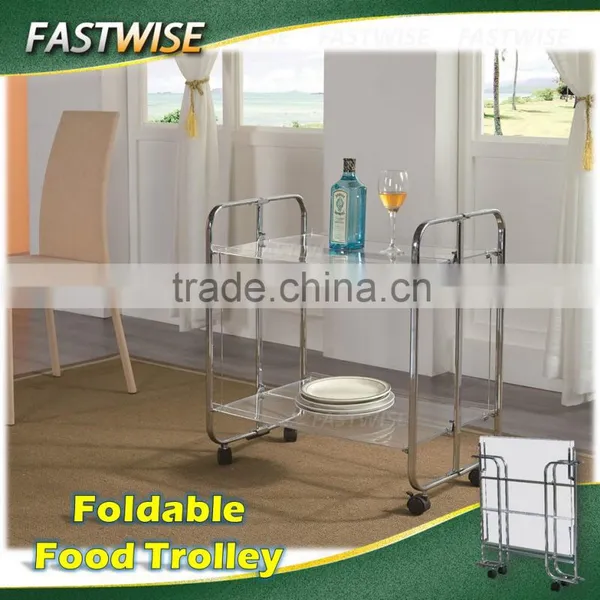 China High Quality 2 Layers Rectangle Plastic Foldable Foodtrolley Cart for Restaurant and Hotal Supplies