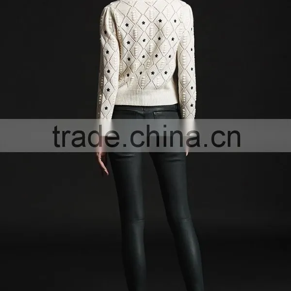 Cashmere Sweater Crew Neck Long Sleeve Pullover With Pointelle and Embroidery Details photo-2