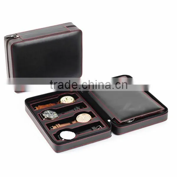 Hangzhou Manufacturer Custom 8 Slot Black Leather Watch Storage Box With Zipper photo-2