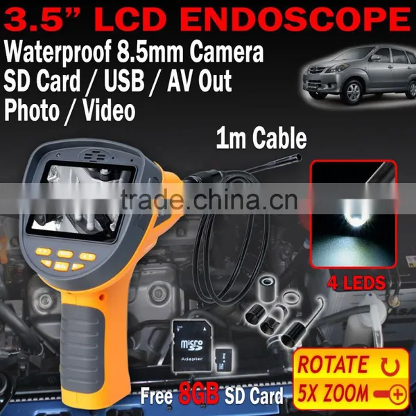 DVR 3.5" LCD Endoscope Borescope Video Recordable 1M IP67 Free 8GB Zoom 8.5mm Inspection Camera photo-2