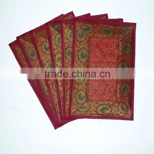 Indian Silk Table Runner With 6 Place Mats & 6 Coaster in Maroon Color Size 16*62 photo-2