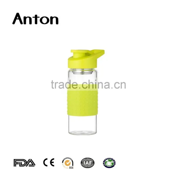 13oz Glass Material Water Bottle With Tea Filter Infuser Silicone Cap For Wholesale Transparent Glass Water Bottles photo-3