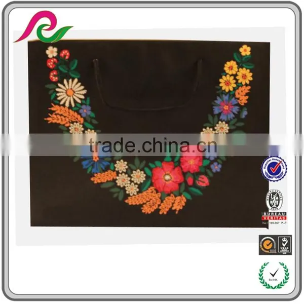Vintage Inspired Flowers Printed Black Take Out Bags for Shopping photo-3