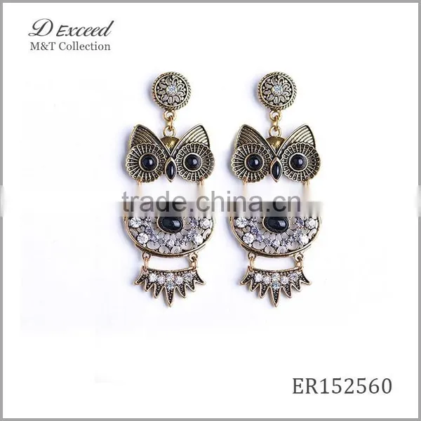 Wholesale Jewelry New Designs Women's Vintage Bohemian Earrings Owl Gold/Silver Plating Drop Earrings photo-2