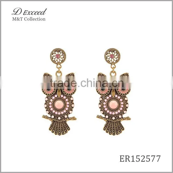 Wholesale Jewelry 2016 Designs Women's Ethnic Bohemian Earrings Owl Gold/Silver Plating Drop Earrings photo-3