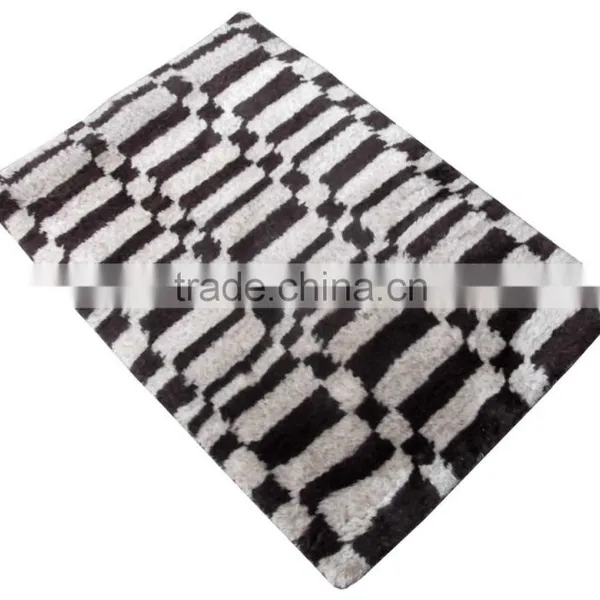 Hand Woven 100% Wool Shaggy Rugs Modern Design Cream/ Dark Brown Colour photo-2