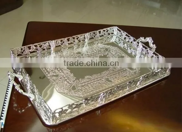 Sterling Silver Holloware Metal Salver Silver Plated Serving Trays for Wedding Tableware Service Tray photo-2