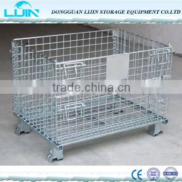 Foldable Stacking Steel Warehouse Storage Wire Cage With Wheels photo-4