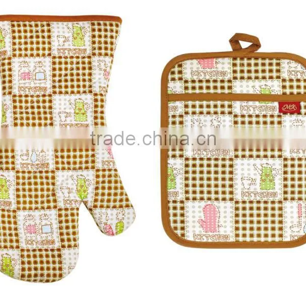 2015 NEW GRID DESIGN,STAIN-RESISTANT COTTON (OVEN MITT& POT HOLDER) KITCHEN SET