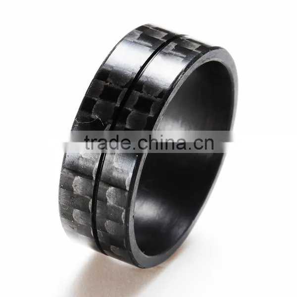 100% Genuine Pure CARBON FIBER Men's Wedding Band Ring With Groove in Center