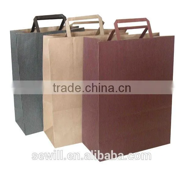 Colorful Striped Printed Brown Kraft Paper Bag With Handle