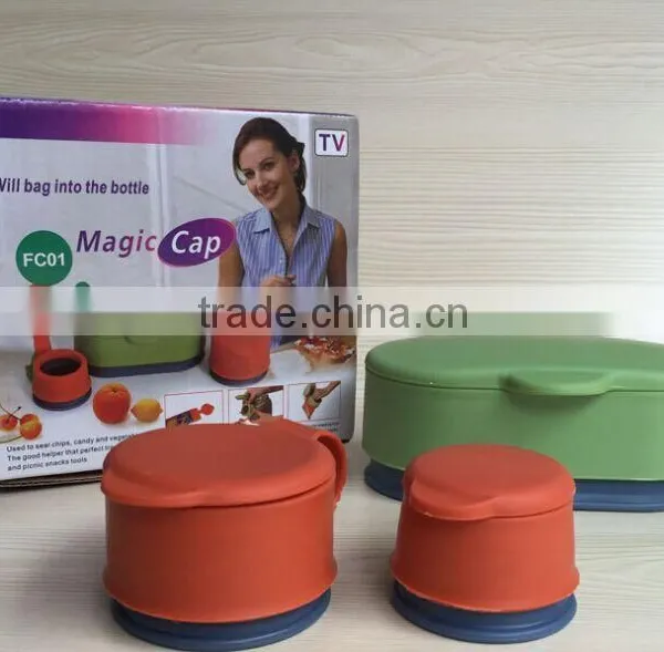 Magic Bag Cap Plastic Food Meat Snack Storage Seal Bag Magic Cap Brand Set of 3 Magic Bag Caps photo-3