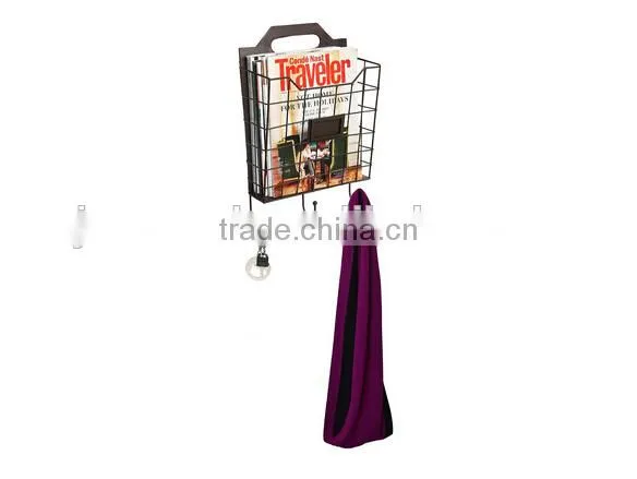 Vintage Wall Mounted Rustic Metal Wire Magazine Storage photo-3