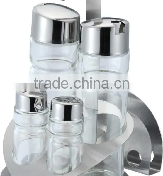 Wholesale 4Pcs Glass Spice Jars With Metal Rack Condiment Set photo-2