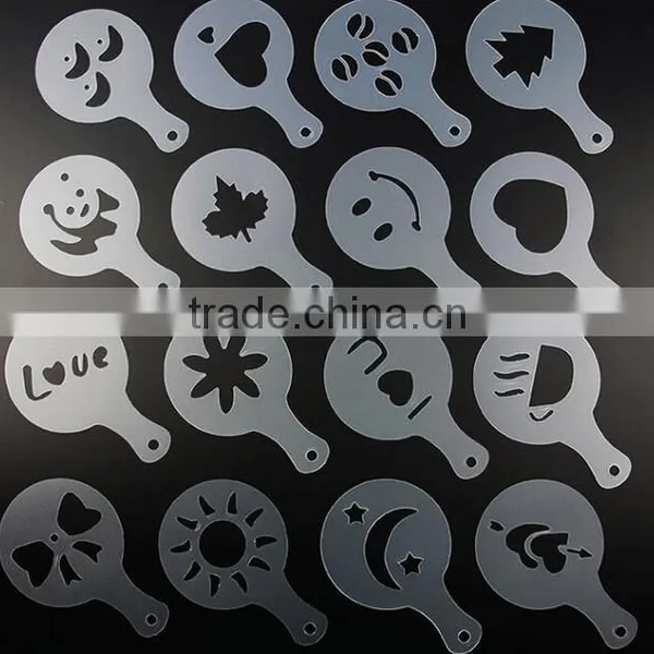 CY183 16Pcs/set Mold Coffee Milk Cake Cupcake Stencil Template Coffee Barista Cappuccino Template Strew Pad Duster Spray Tools photo-5