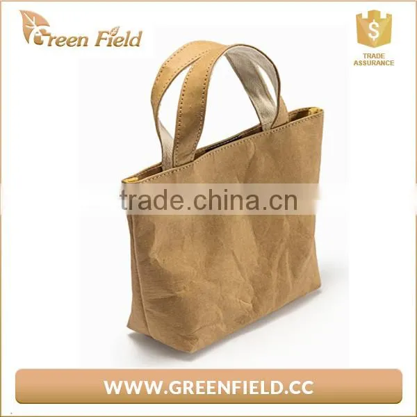 Green Field Washable Kraft Paper Tote Bags Large Lady Hand Bag photo-3